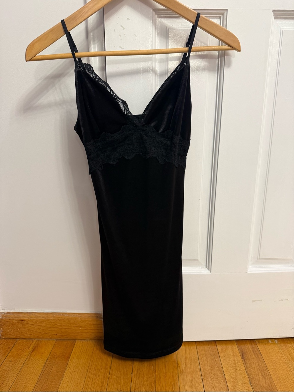 Garage Black Lace-Trim Velvet Slip Dress